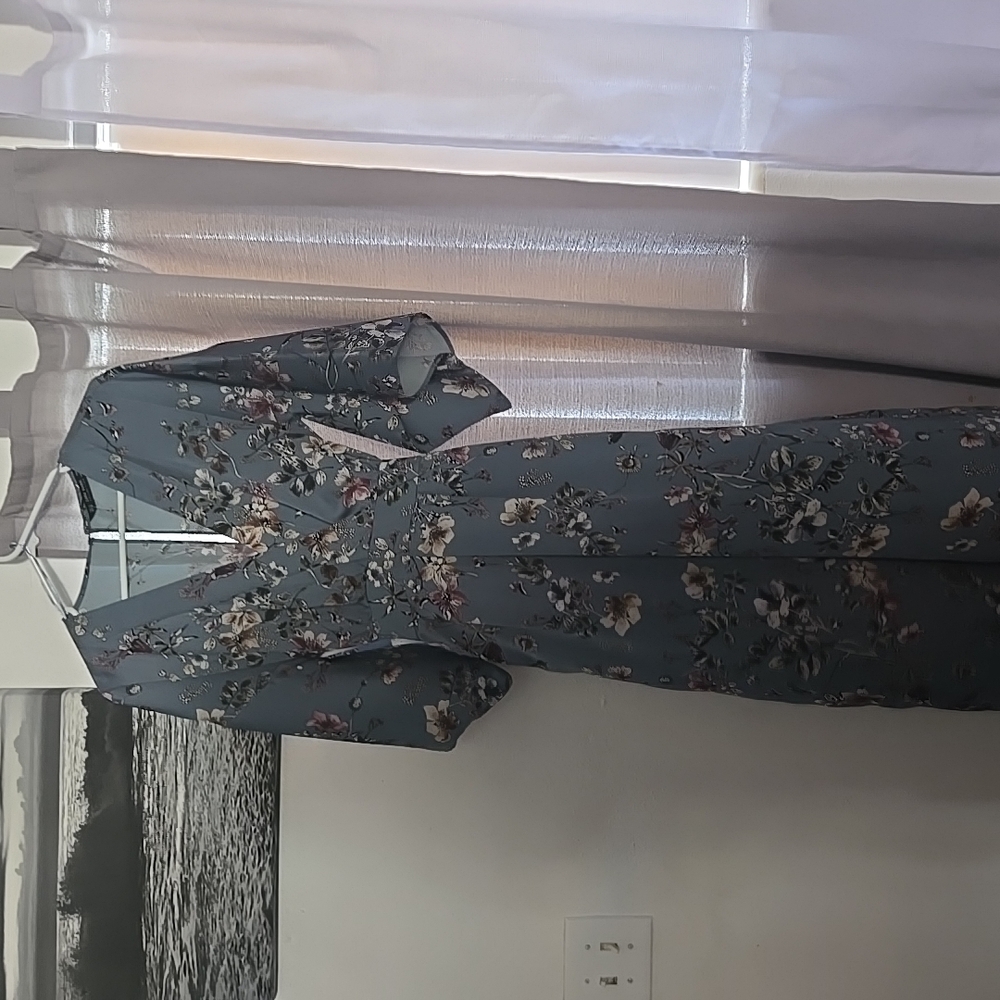 Zara Blue Long Sleeve Jumpsuit with Floral Print